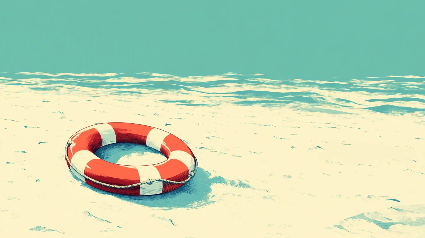 A life preserver on a beach.