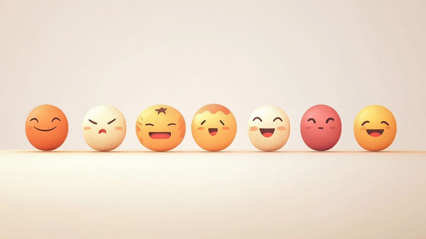 A row of emojis with different colors and expressions.