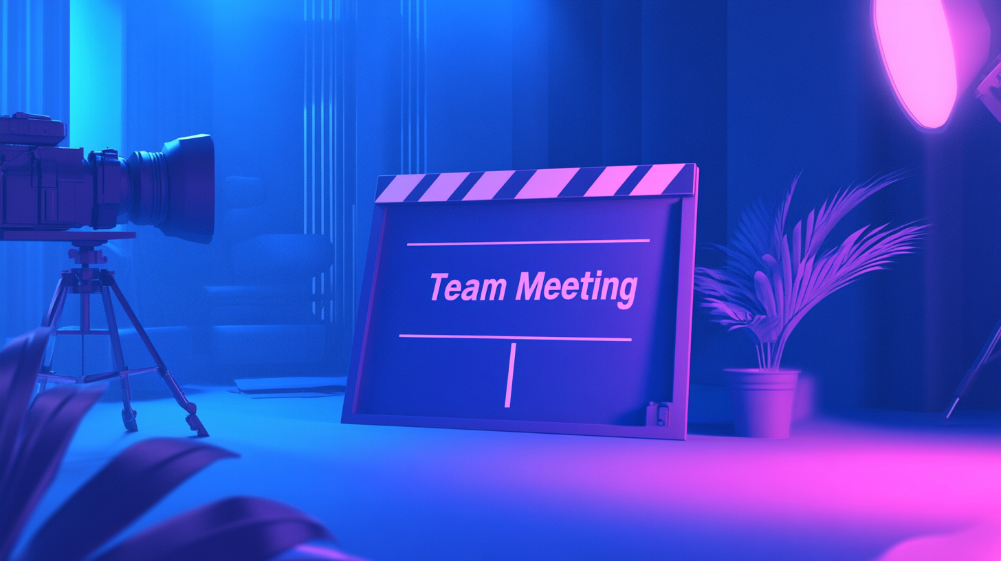 A movie set with a clapperboard that reads "Team Meeting."